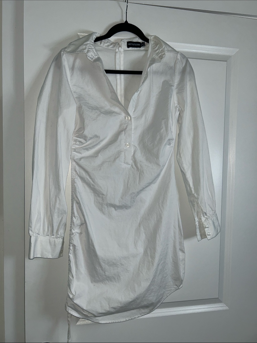 PrettyLittleThing White Long Sleeve Shirt Dress with Collar